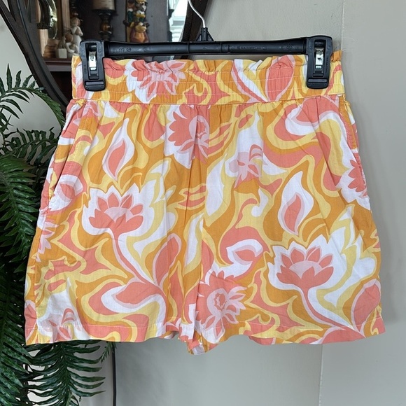BP Nordstrom Smocked Waist Retro Hippie Shorts Yellow Pink Floral Lined Boho - Picture 14 of 14